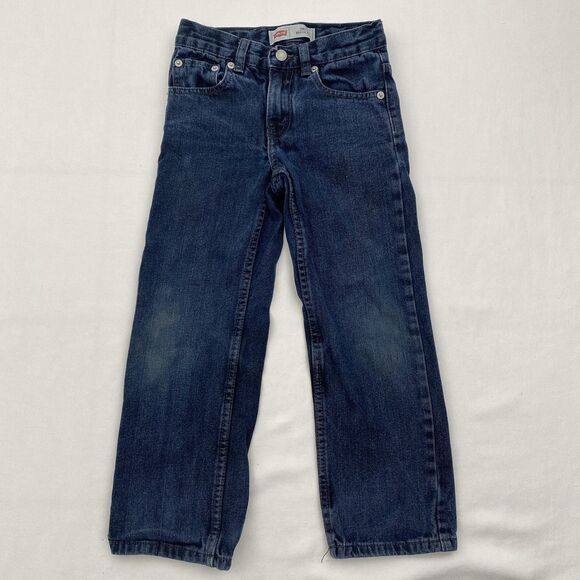 Levis 505 Jeans Boys 6 Regular Dark Wash Denim Straight Leg Adjustable Waist - Picture 1 of 9